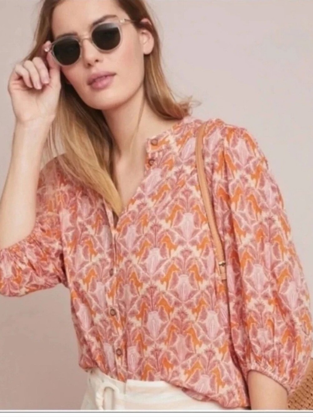 Maeve Anthropologie Tiger Animal Print Button Up Blouse Size 6